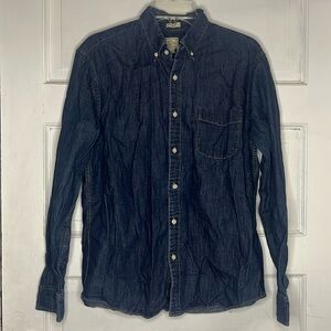 J. Crew Men’s Dark Wash Blue Denim Button Down Collared Shirt Sz L Large